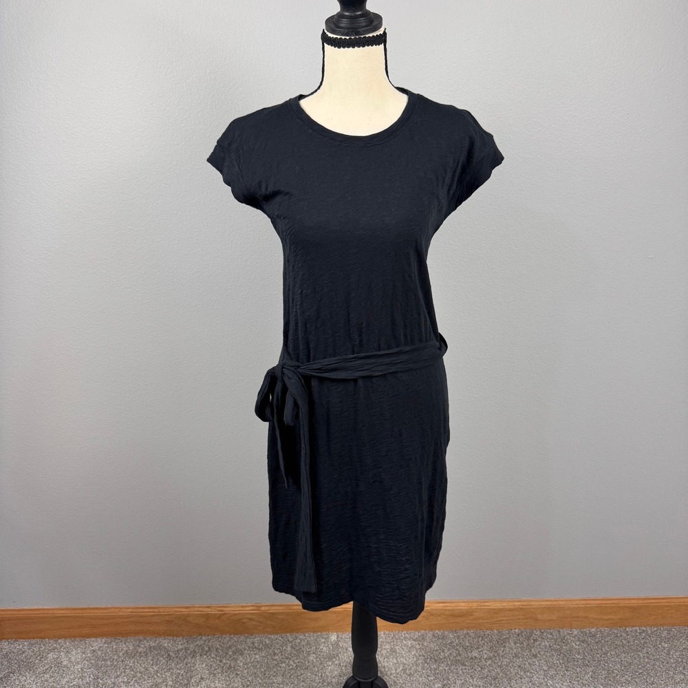 J.Crew T-Shirt Dress Women XS‎ Black Good Slub Cotton Waist Tie CI193